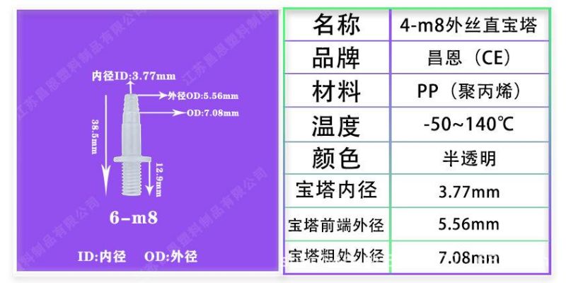 High Temperature Resistance and Corrosion Resistance PP Plastic Outer Wire Straight Pagoda M5m6 Outer Wire M10 Outer Straight Pipe Pagoda Joint