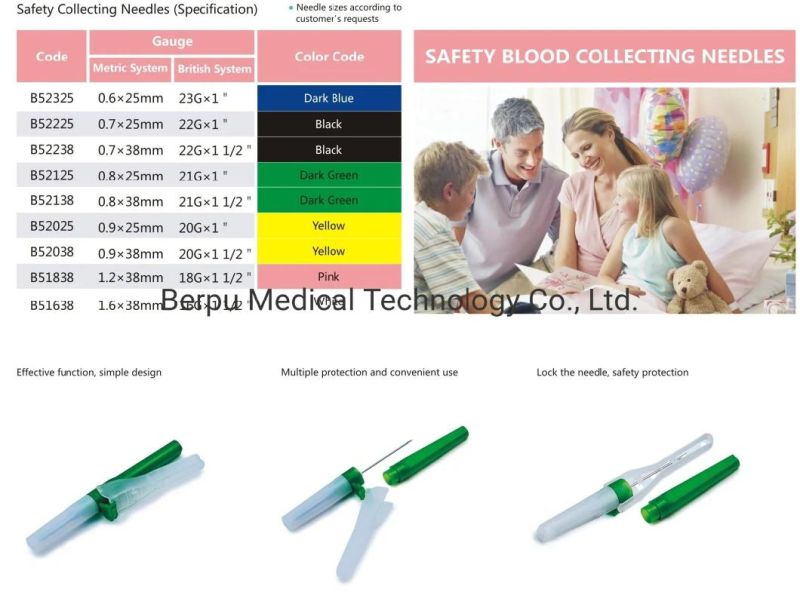 Berpu Medical Pen Type Safety Blood Collection Needle Safety Multi-Sample Blood Collecting Needle for Single Use Eo Sterilization 16-23G CE ISO FDA