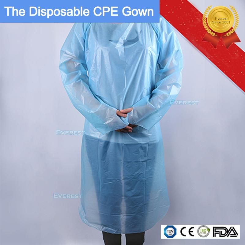35/45g Chlorinated Polyethylene/Plastic/CPE/PP+PE/SMS Nonwoven Disposable CPE Protective Isolation Gown with Thumb Loop