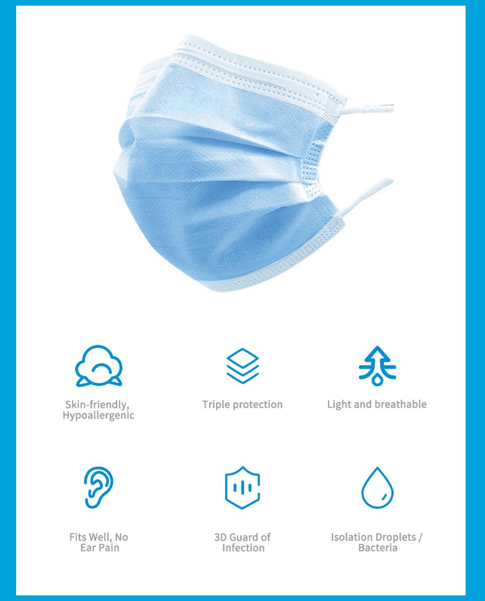 White List Factory Direct CE En14683 Type 2r Anti Droplets Virus Bacterial 3 Ply Non-Woven Medical Procedure Pleated Earloop Disposable Surgical Face Mask