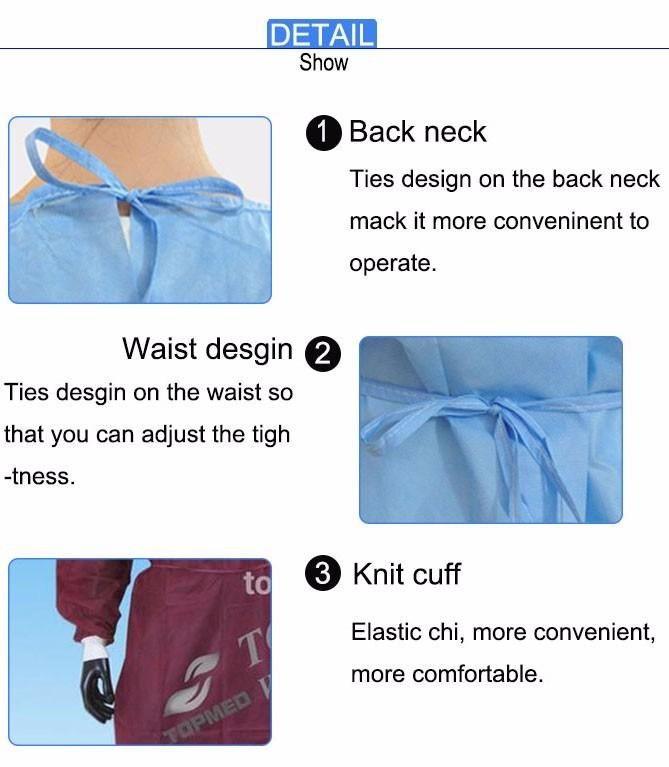 Examination Gown Surgical Gown with Cuff and Ties Blue