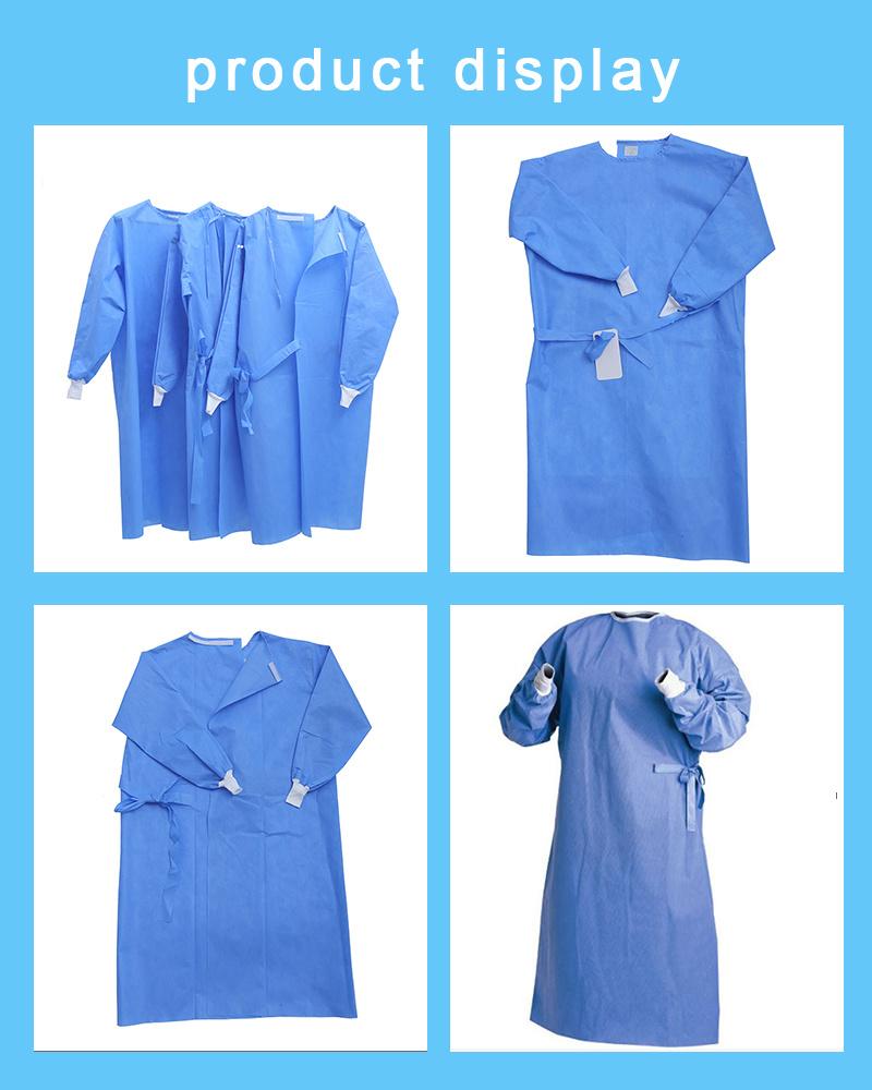 Disposable PPE SMS Medical Surgical Gown with Knit Cuff Breathable Gown Chirurgicale