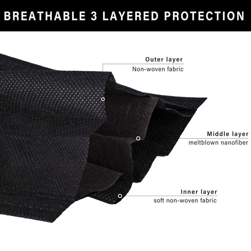 3-Layer Black Disposable Mask Earloop Non-Woven Civil Mask