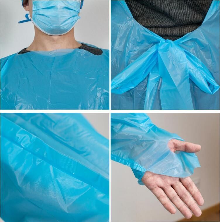 Hospital Surgical Gown Disposable Plastic Waterproof Medical Isolation Gown, CPE Gown for Visitor/Doctor/Nurse/Patient Gown