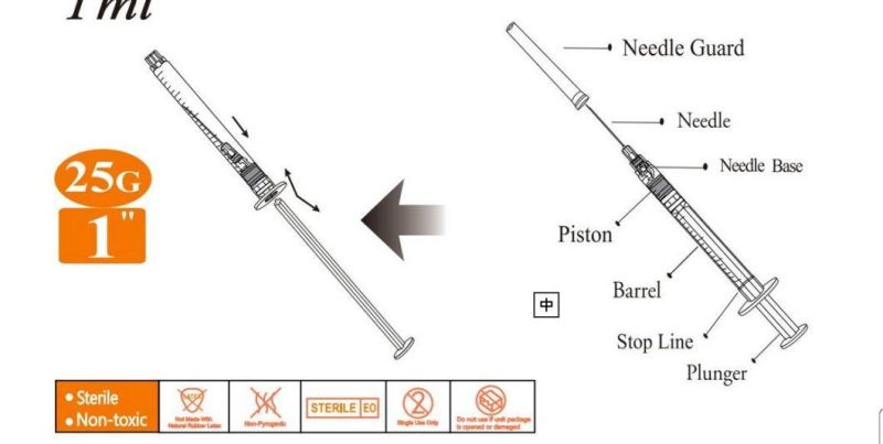 CE FDA Approved Retractable Safety Syringe 0.3/0.5/1/3/5ml with Fixed Needle for Hypodermic Injection