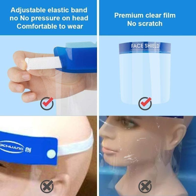 Plastic Face Shield Protect Eyes and Face with Full Protective Clear Film Elastic Band and Comfort Sponge Dental Face Shield