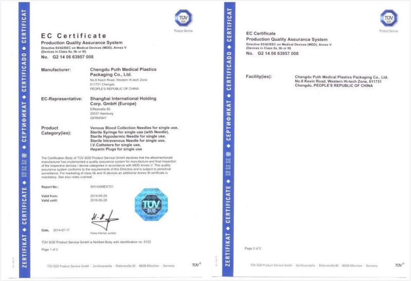 Sterile Blood Collection Needle Butterfly Type with Ce & ISO 13485