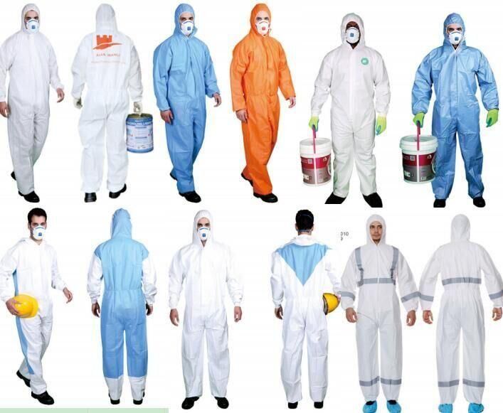 Waterproof Non Woven Protective Medical Coverall Clothing with Blue Tape