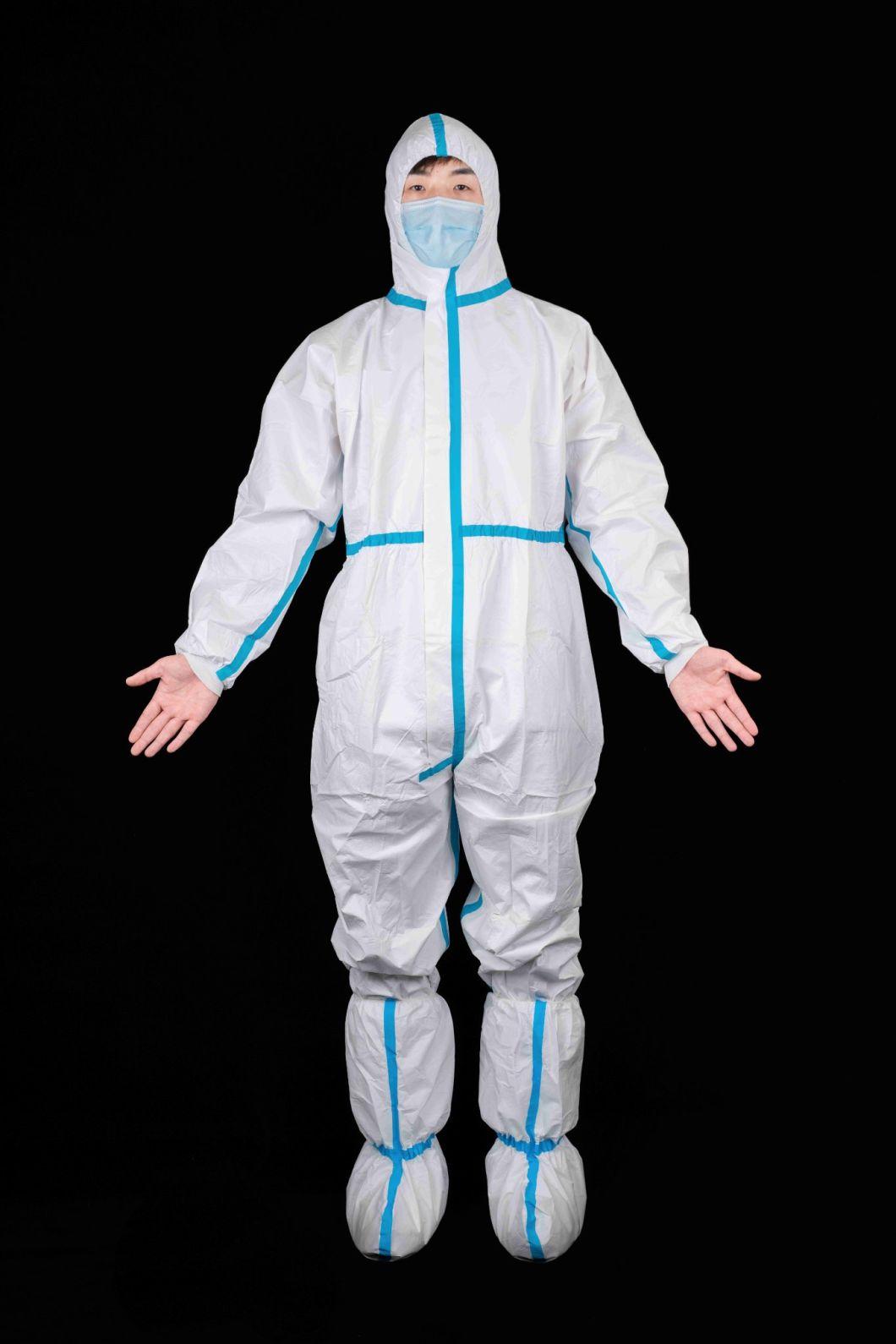 Food Industry Use Disposable Use Type4/5/6 Protective Coverall with Blue Tape