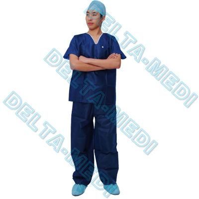Dustproof Breathable V Neck Disposable Scrub Suit with Pockets