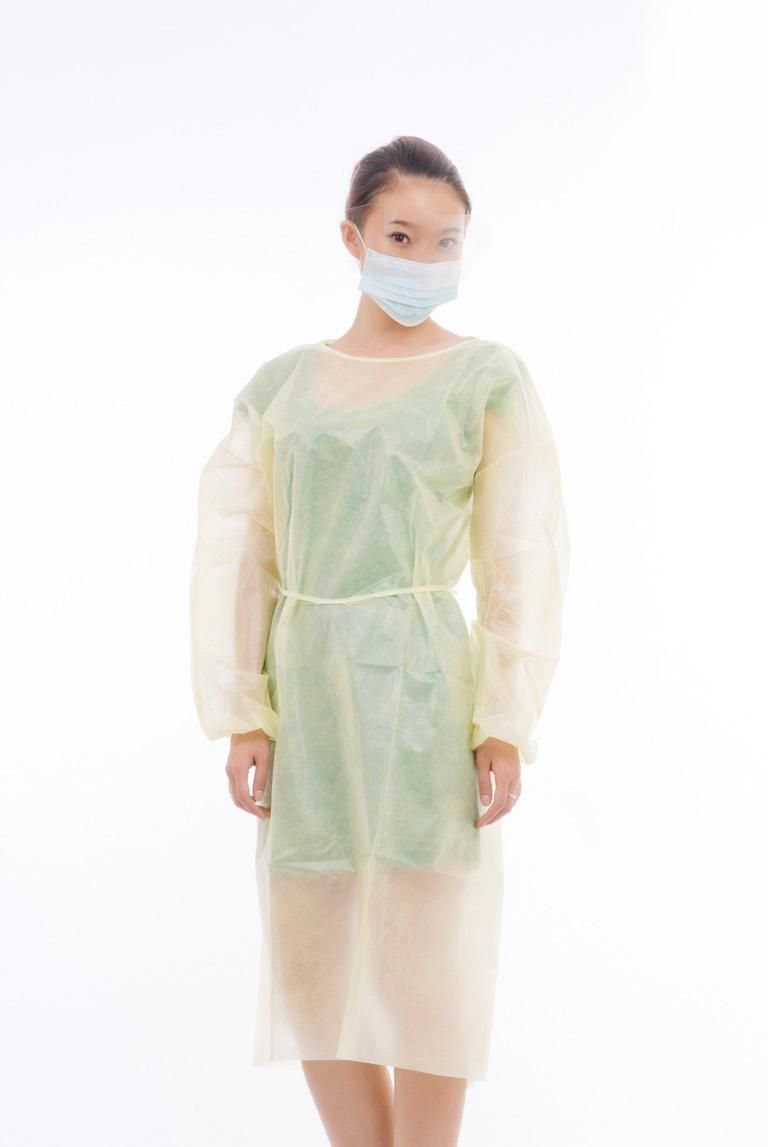 Doctor Use Anti-Bacterial Disposable Yellow Isolation Gown with Elastic Wrist Hospital Use Non-Woven Isolation Gown