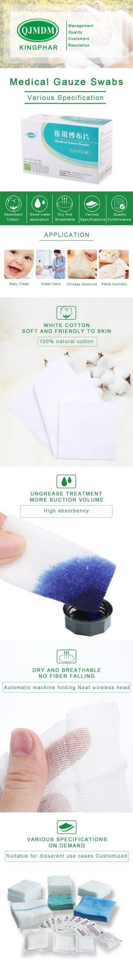 8 Ply Disposable Medical Sterile Hospital 19*15 Mesh 5*5 7.5*7.5 10cmx10cm Cotton Gauze Swabs