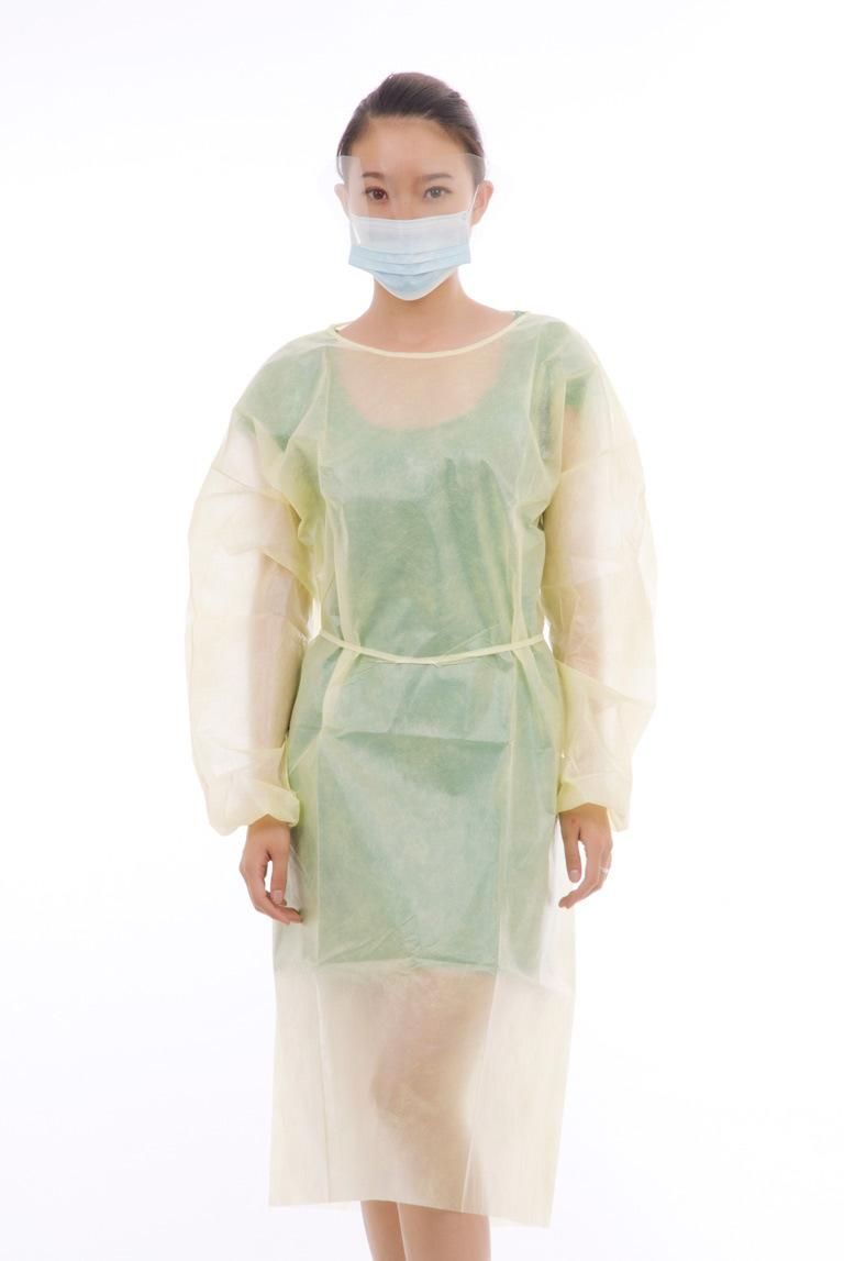 Mdr CE Certificated Disposable Use Yellow Medical Isolation Gown Hospital Use Non-Woven Protective Long Gown