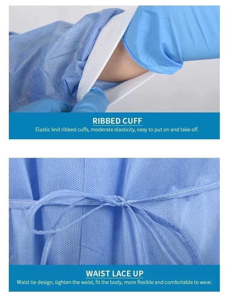 Wholesale Different Size Non-Woven Blue PP with Knit Cuff Disposable Isolation Gown