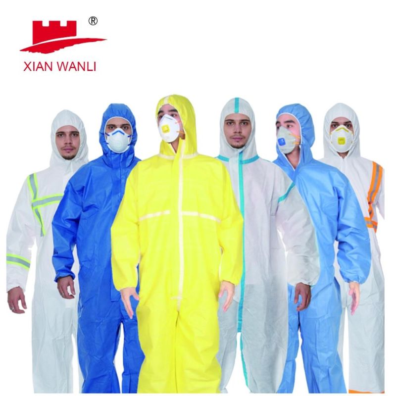 Non Woven Microporous Coverall Protective Work Safety Clothing with Hood and Tape