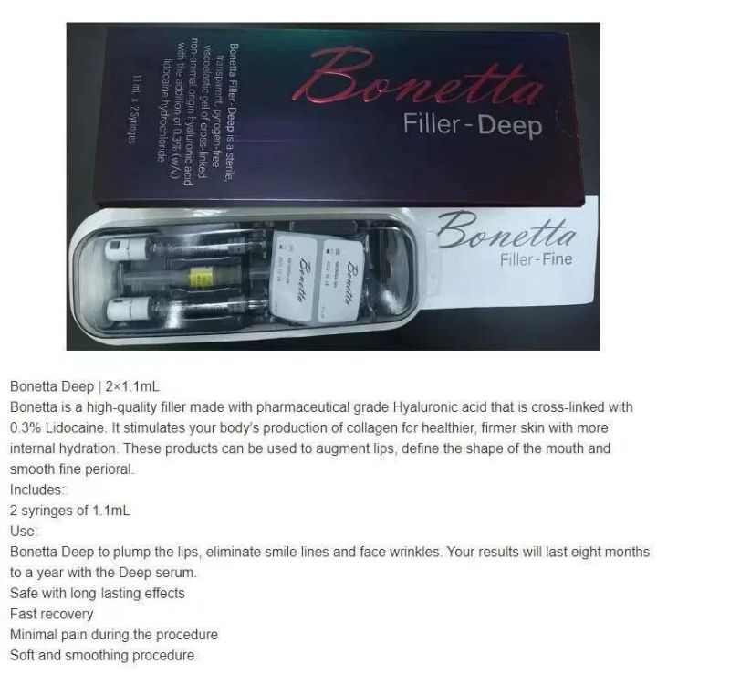 Korea Bonetta Injectable Cross Linked Hyaluronic Dermal Filler 2.2ml
