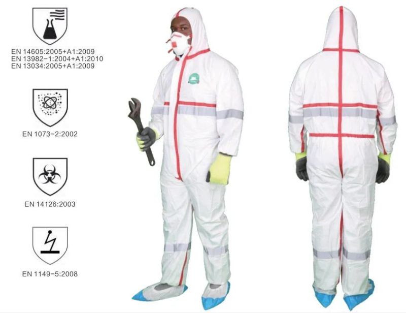 Isolation Hooded Boot Microporous Waterproof Disposable Coverall with Reflective Tapes