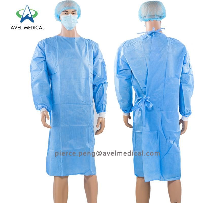 Disposable Fluid Resistant Non-Woven Protective Isolation Gown PP, PP+PE with Elastic Cuff or Velcro