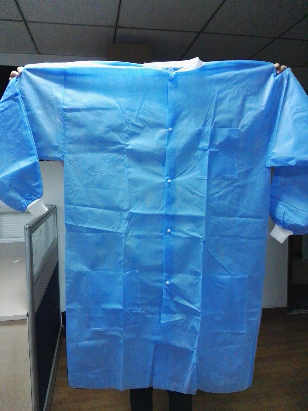 Cheap Surgical Disposable Spp Labcoat with 4 Press-Buttons