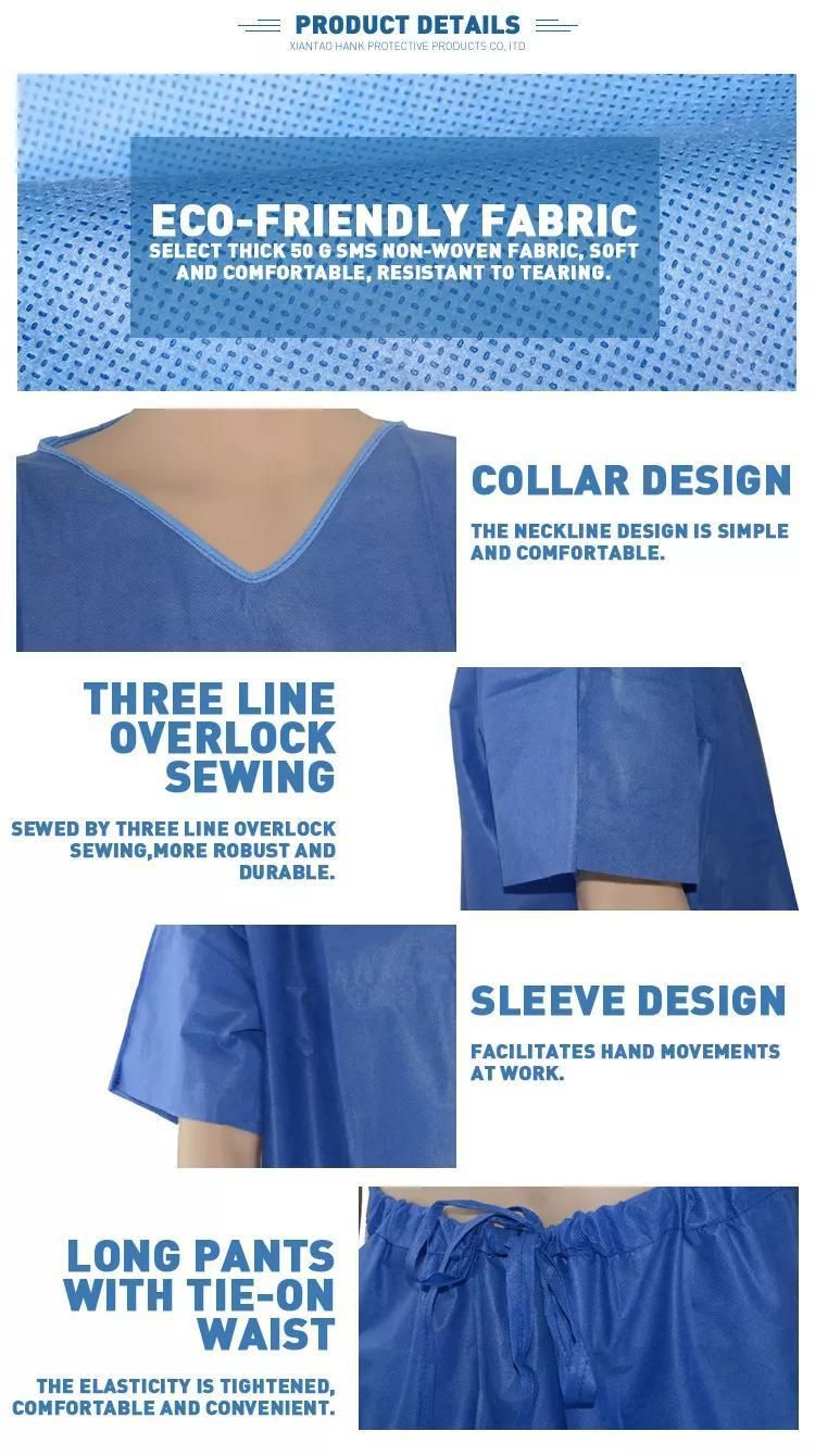 Disposable Nonwoven Hospital Patient Pajamas Suits, Scrub Suits