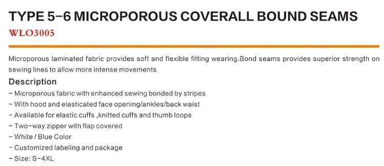 Disposable Microporous Coverall Type 5 6 Chemical Industry Overalls