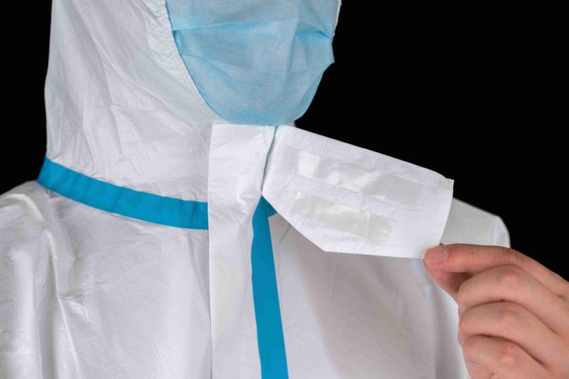 Food Industry Use Disposable Use Type4/5/6 Protective Coverall with Blue Tape