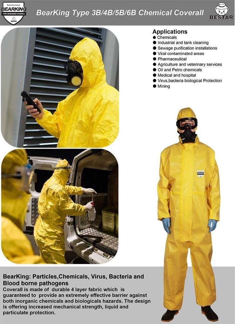 En 14126 Type 3b/4b/5b/6b Yellow Disposable Coverall with Tape Seam