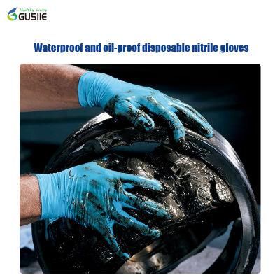 Gusiie High Quality Disposable Medical Examination Blue Nitrile Gloves Disposable Blue Nitrile Large Gloves