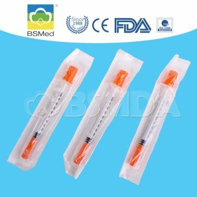 Disposable Medical 1ml 0.5ml Sterile Colored Insulin Syringe with Orange Cap and Needle