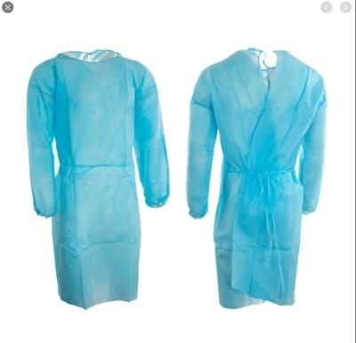 Stock Blue Yellow PP Non Woven PP+PE Knitted Cuff PPE Disposable Safety Isolation Gown