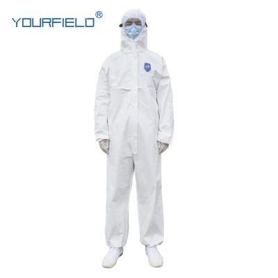 CE Certificate Type 6 Coveralls 72GSM PP Non Woven Fabric White Protective Isolation Gown Disposable with Hood