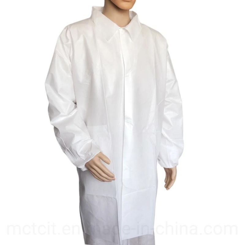 Wholesale Unisex Disposable Worker Cloth Nonwoven PP Lab Coat with Long Sleeves