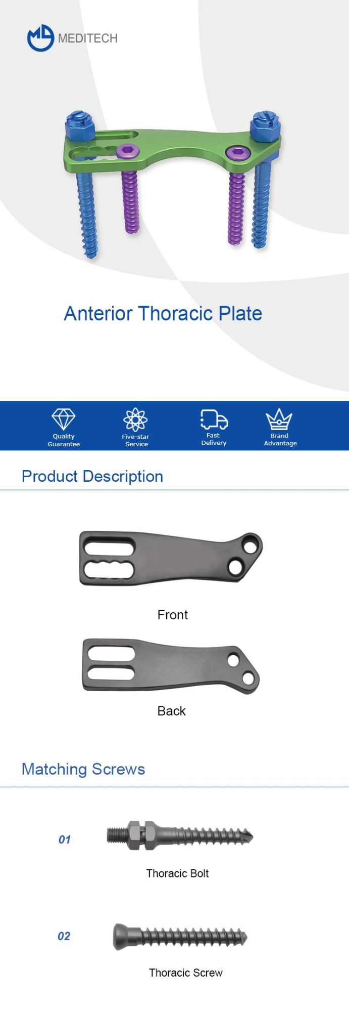 Anterior Thoracic Plate Orthopedic Implant Thoracolumbar Fixation