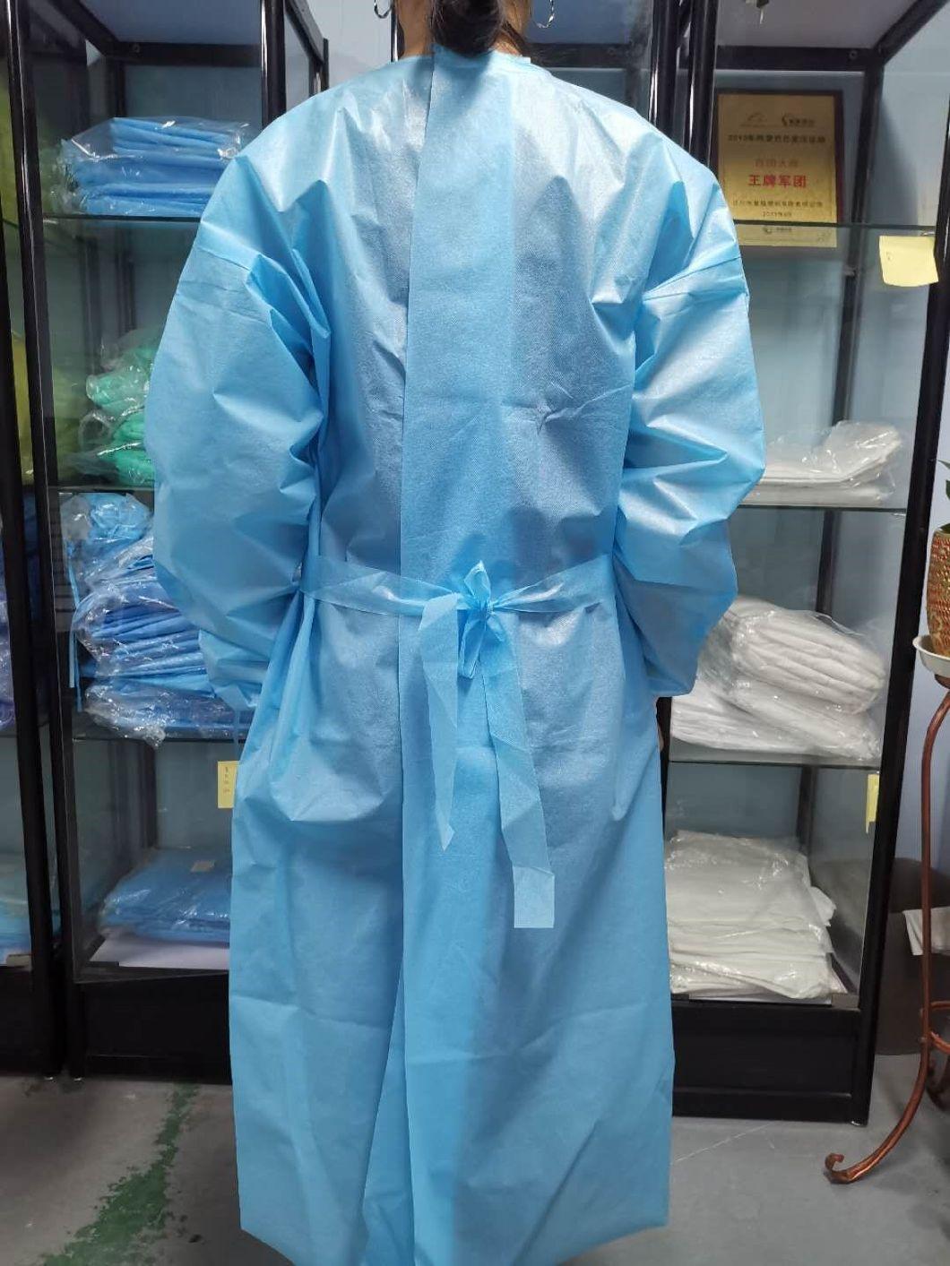 Blue Disposable Impervious Isolation Gown with Knit Sleeves