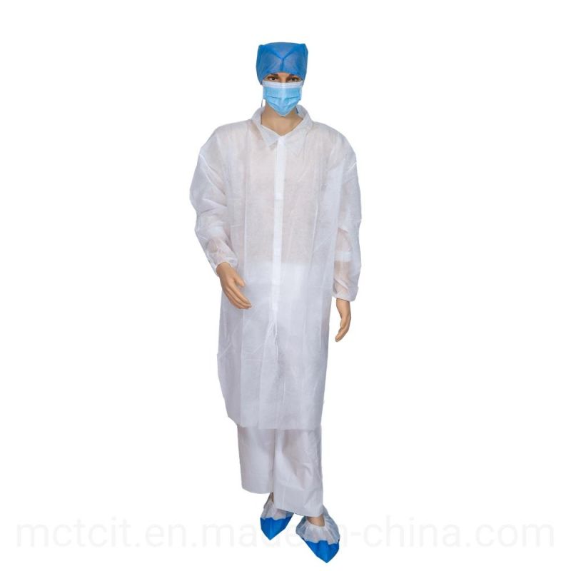 Wholesale Unisex Disposable Worker Cloth Nonwoven PP Lab Coat with Long Sleeves