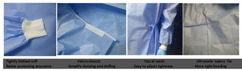 Level 2 Knitted Cuff SMS +PE Medical Supply Hospital Sterilized Surgical Gown With Coating