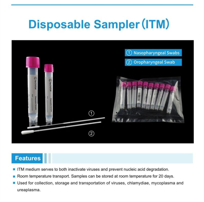 Techstar Vtm Sample ND Transportation Storage Tube Collection Swab with Flocked Swab, Cotton Swab Collect Stick in Tube