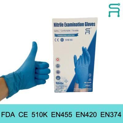 Blue Disposable Powder Free Nitrile Medical Examination Gloves with 510K En455