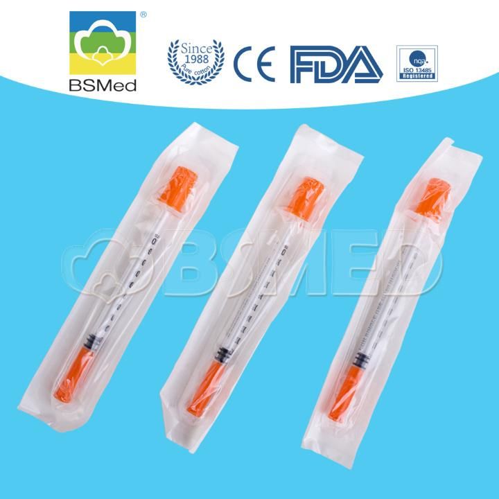 Disposable Medical 1ml 0.5ml Sterile Colored Insulin Syringe with Orange Cap and Needle