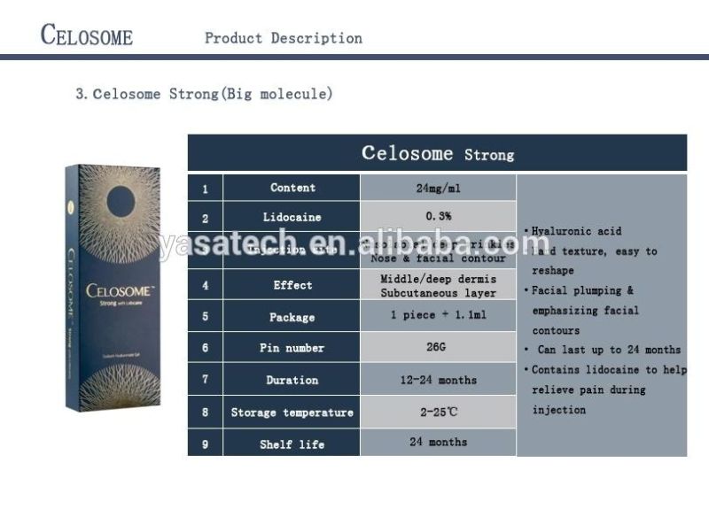 Celosome Filler Ha Injectable Facial Dermal Fillers for Lip Augmentation with CE Korea