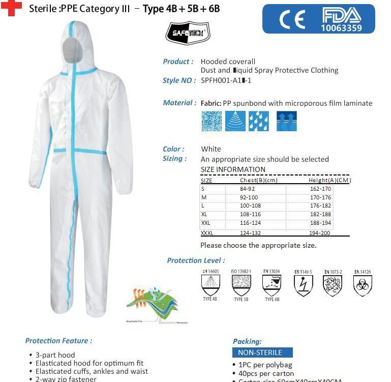 Full Length Coverall Disposable Safety Isolation Clothing Suit Protective Suits