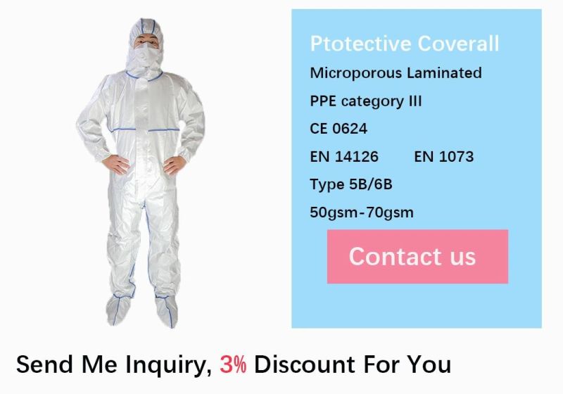 White PP+PE/Sf 55GSM Waterproof Non Woven Laminate Personal Protective Disposable Coverall