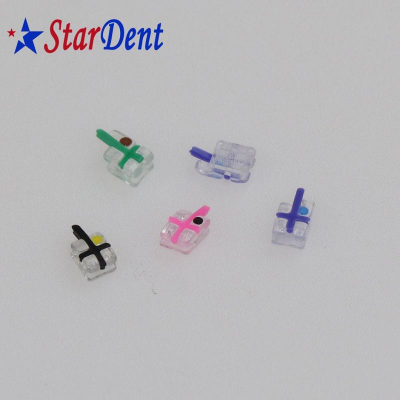 High Quality Dental Orthodontic Sapphire Easthetic Ceramic Bracket Roth 022345 Hook with Postion Cross