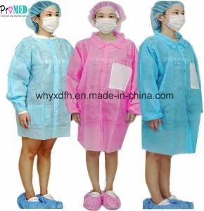 Economic Disposable nonwoven lab coat, PP/SBPP/SMS/SMMS lab coat, visitor coat with Velcro in front