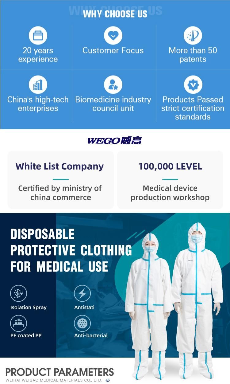 Disposable Safety Whole Body Isolation PPE 65g Isolation Gown Protective Clothing