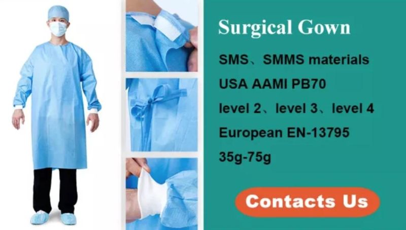 Medical Waterproof/Plastic CPE/Poly/PE/Scrub/Operation/PP/SMS Nonwoven Disposable Protective Isolation Surgical Gown for Doctor/Surgeon/Patient/Visitor/Hospital