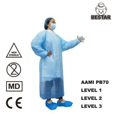 AAMI PB70 Disposable Surgical CPE Coat Gown Waterproof Isolation Gown