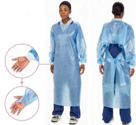 Disposable Plastic CPE Gown with Thumb Loop Blue CPE Gown