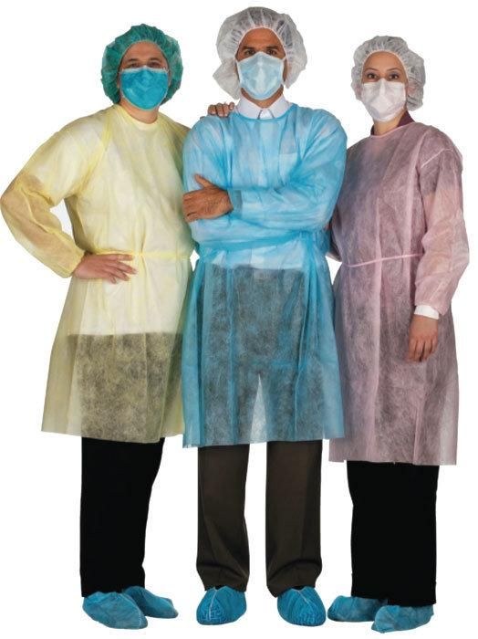 PP Nonwoven Coated Waterproof Yellow Isolation Gown