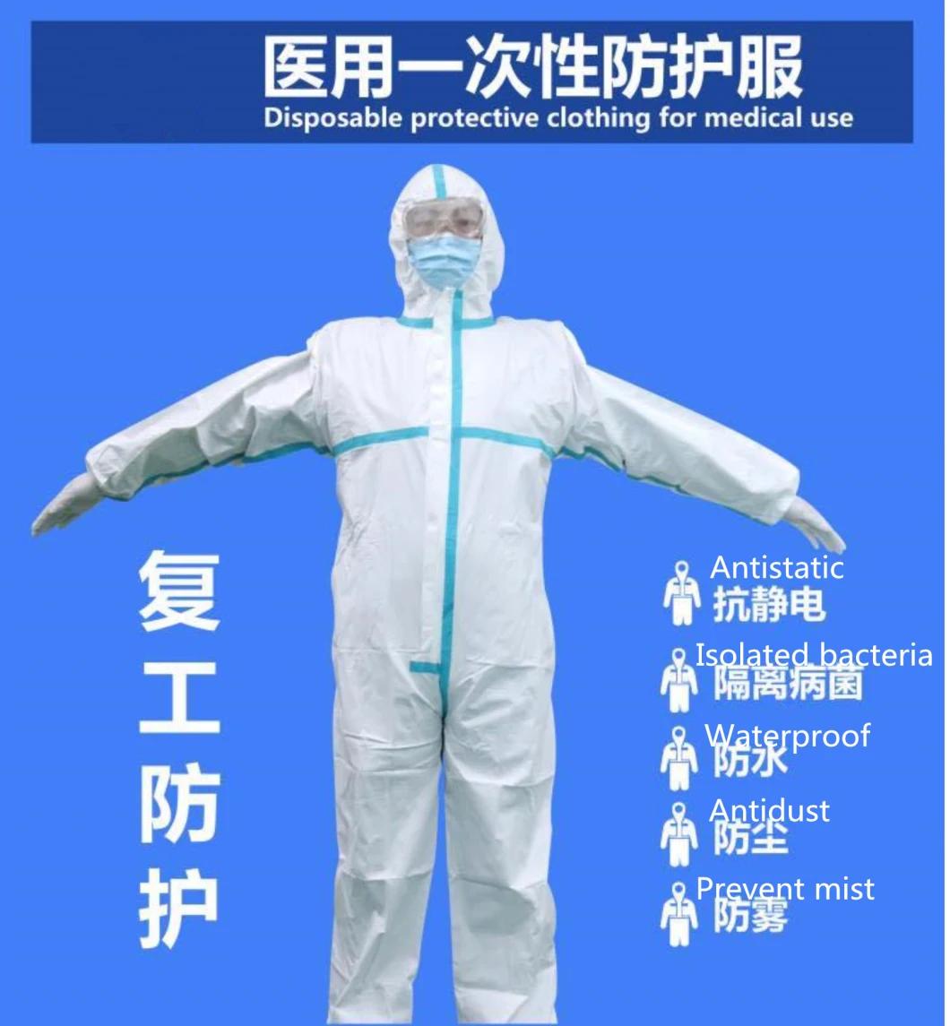 Medical Coverall PP+PE+Taped Seams Coated Coverall One Piece Isolation Coverall Suit Antistatic